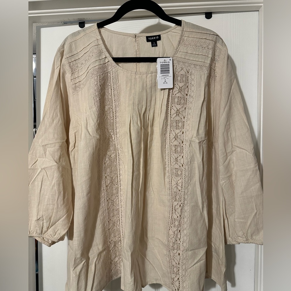 Torrid Beige Lace Accent Blouse
